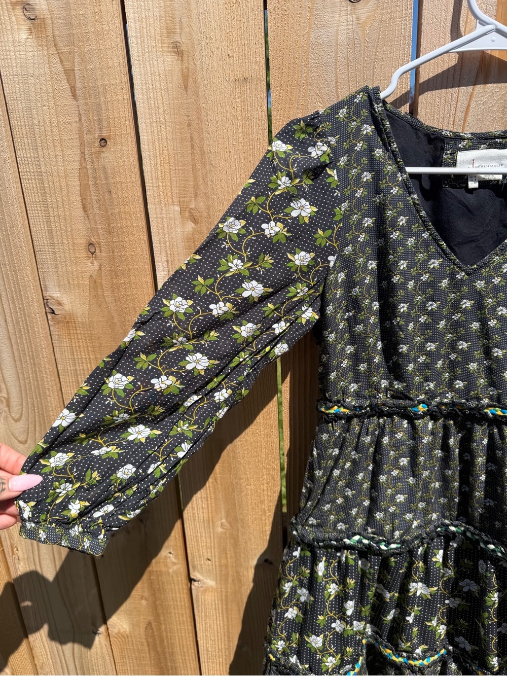 Anthropologie Floral V-Neck Tiered Dress